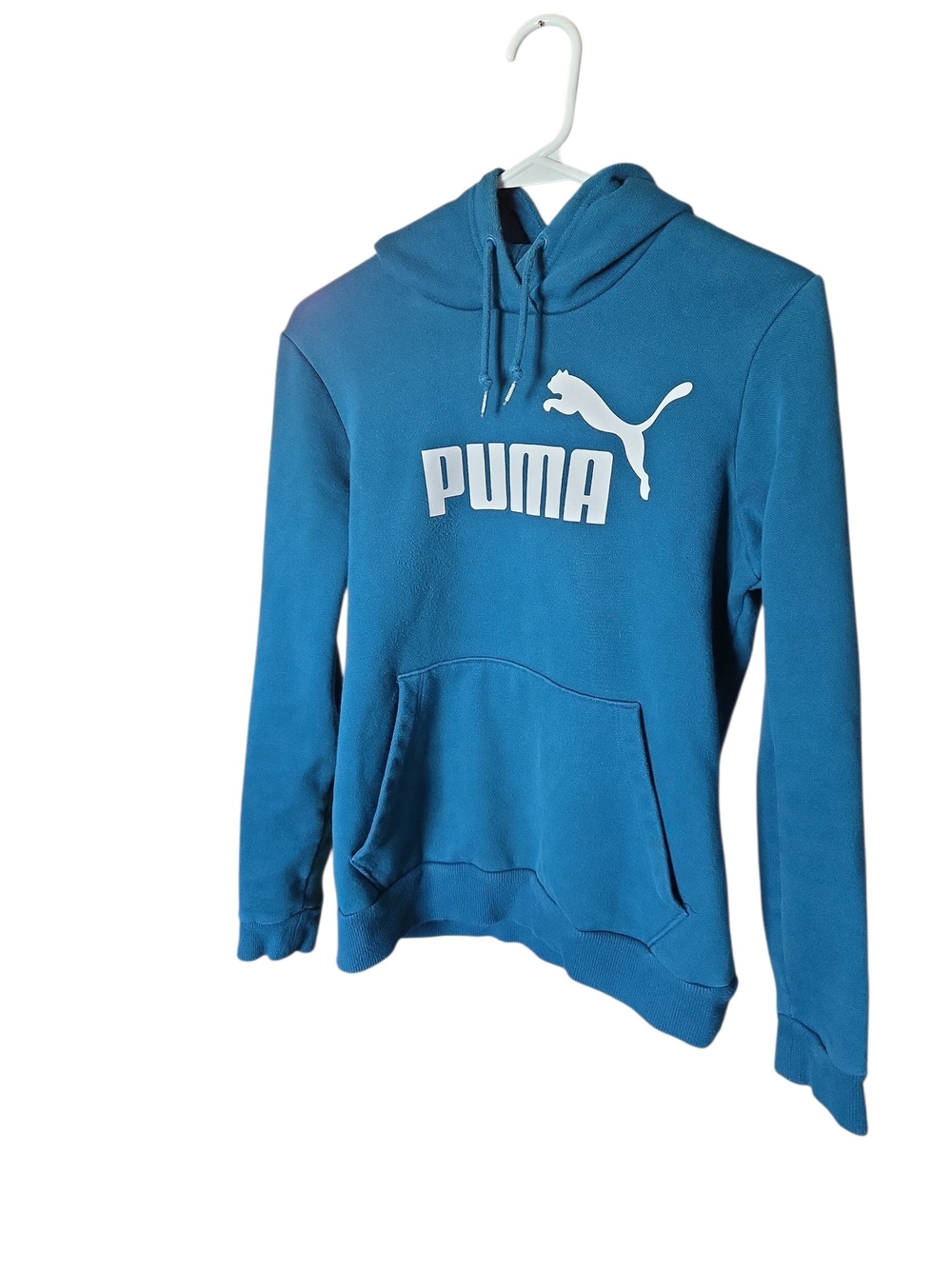 Medium Puma Essentials Women's Fleece Hoodie Teal Blue Cold Green